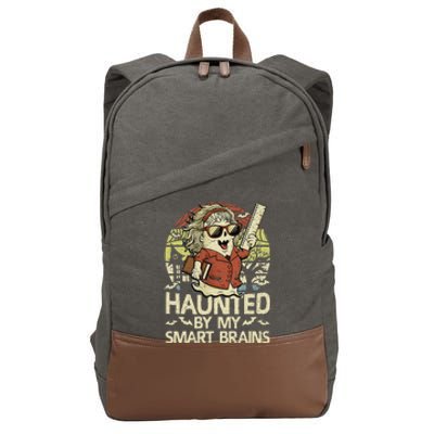 Haunted By My Smart Brains Halloween Teacher Ghost Women Cotton Canvas Backpack