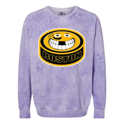 Hockey Boston Mass. Funny Puck Smile Face Colorblast Crewneck Sweatshirt