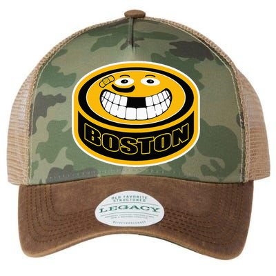 Hockey Boston Mass. Funny Puck Smile Face Legacy Tie Dye Trucker Hat