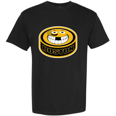 Hockey Boston Mass. Funny Puck Smile Face Garment-Dyed Heavyweight T-Shirt