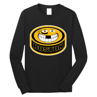 Hockey Boston Mass. Funny Puck Smile Face Long Sleeve Shirt