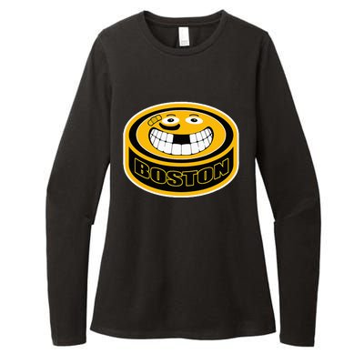 Hockey Boston Mass. Funny Puck Smile Face Womens CVC Long Sleeve Shirt