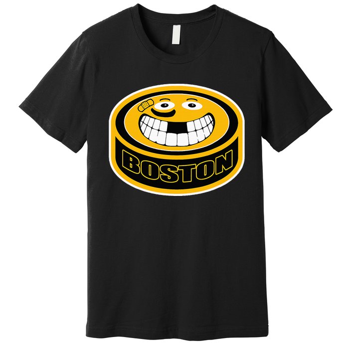 Hockey Boston Mass. Funny Puck Smile Face Premium T-Shirt