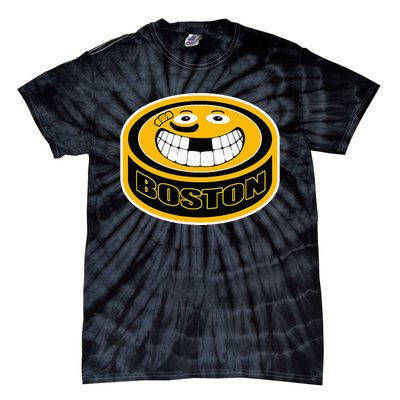 Hockey Boston Mass. Funny Puck Smile Face Tie-Dye T-Shirt