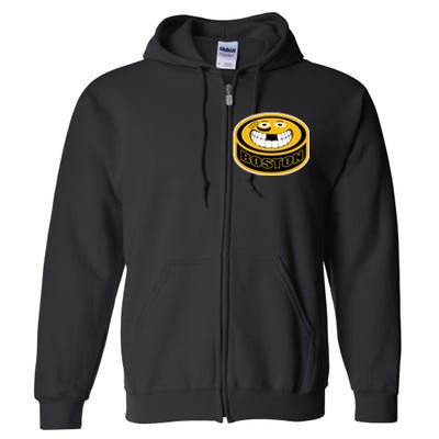 Hockey Boston Mass. Funny Puck Smile Face Full Zip Hoodie