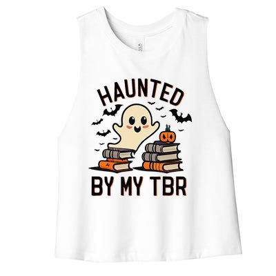 Haunted By My Tbr Boo Halloween Book Women's Racerback Cropped Tank