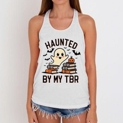 Haunted By My Tbr Boo Halloween Book Women's Knotted Racerback Tank