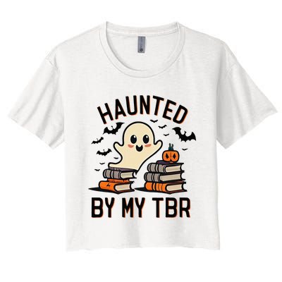 Haunted By My Tbr Boo Halloween Book Women's Crop Top Tee