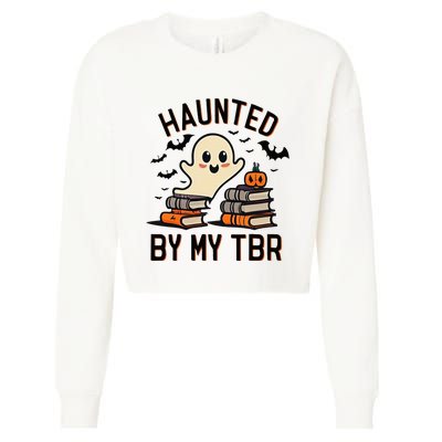 Haunted By My Tbr Boo Halloween Book Cropped Pullover Crew