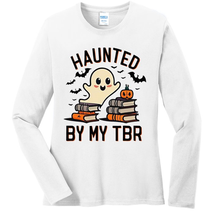 Haunted By My Tbr Boo Halloween Book Ladies Long Sleeve Shirt