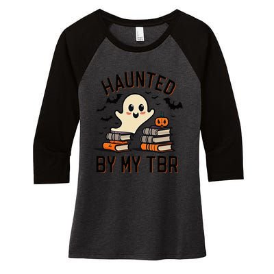 Haunted By My Tbr Boo Halloween Book Women's Tri-Blend 3/4-Sleeve Raglan Shirt