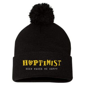 Hoptimist Beer Makes Me Hoppy Pom Pom 12in Knit Beanie