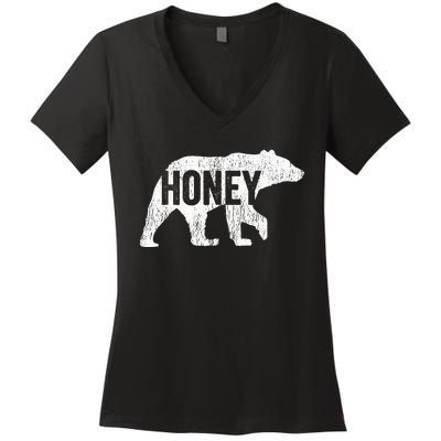 Honey Bear Matching Family Camping Bear Funny Honey Women's V-Neck T-Shirt