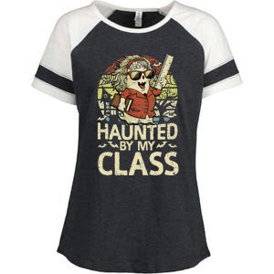 Haunted By My Class Funny Women Ghost Halloween Teacher Enza Ladies Jersey Colorblock Tee