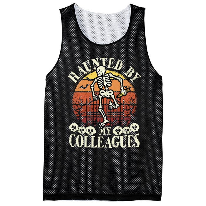 Haunted By My Colleagues Teacher Spooky Skeleton Halloween Mesh Reversible Basketball Jersey Tank