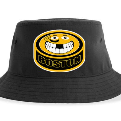 Hockey Boston Mass. Puck Smile Face Gift Sustainable Bucket Hat