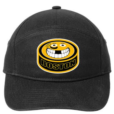 Hockey Boston Mass. Puck Smile Face Gift 7-Panel Snapback Hat