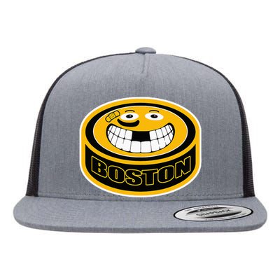 Hockey Boston Mass. Puck Smile Face Gift Flat Bill Trucker Hat