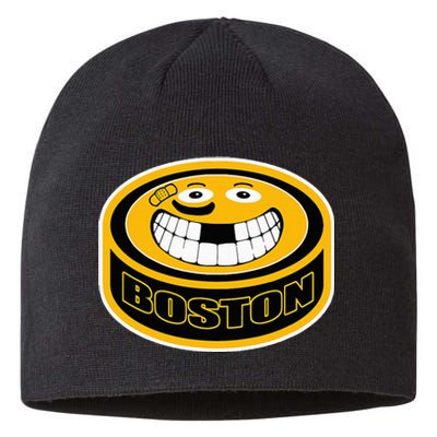 Hockey Boston Mass. Puck Smile Face Gift Sustainable Beanie