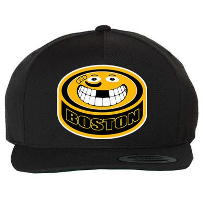 Hockey Boston Mass. Puck Smile Face Gift Wool Snapback Cap