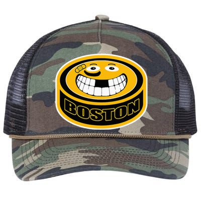 Hockey Boston Mass. Puck Smile Face Gift Retro Rope Trucker Hat Cap