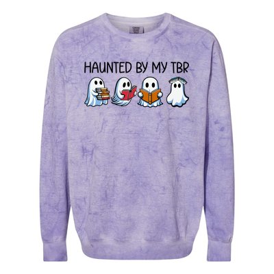 Haunted By My Tbr Funny Ghosts Reading Halloween Books Gift Colorblast Crewneck Sweatshirt