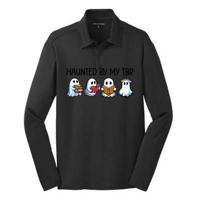 Haunted By My Tbr Funny Ghosts Reading Halloween Books Gift Silk Touch Performance Long Sleeve Polo