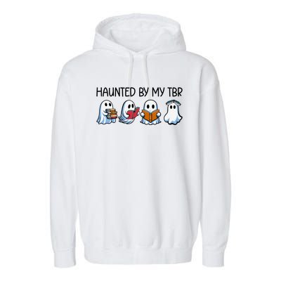 Haunted By My Tbr Funny Ghosts Reading Halloween Books Gift Garment-Dyed Fleece Hoodie