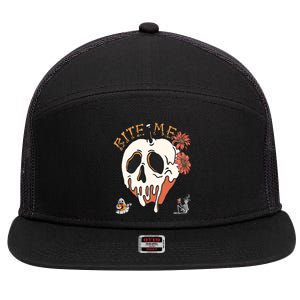 Halloween Bite Me Funny Design Funny Gift 7 Panel Mesh Trucker Snapback Hat