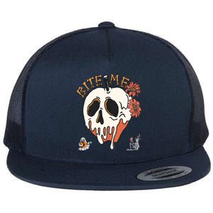 Halloween Bite Me Funny Design Funny Gift Flat Bill Trucker Hat