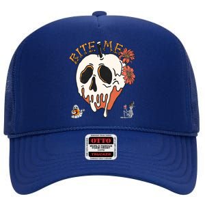 Halloween Bite Me Funny Design Funny Gift High Crown Mesh Back Trucker Hat