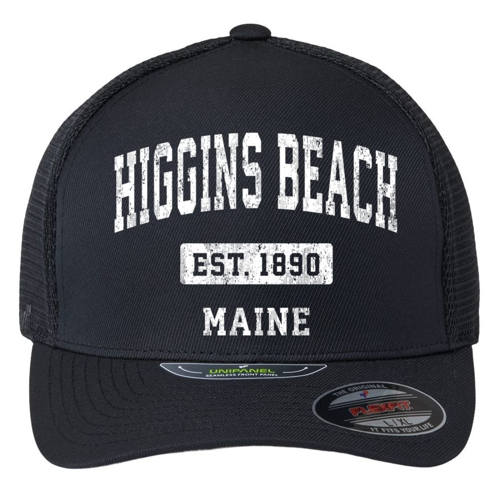 Higgins Beach Maine Me Vintage Sports Established Flexfit Unipanel Trucker Cap