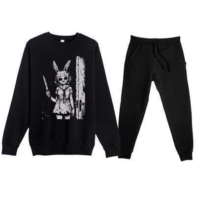 Horror Bunny Mask Rabbit Alt Goth Slasher Creepy Anime Premium Crewneck Sweatsuit Set