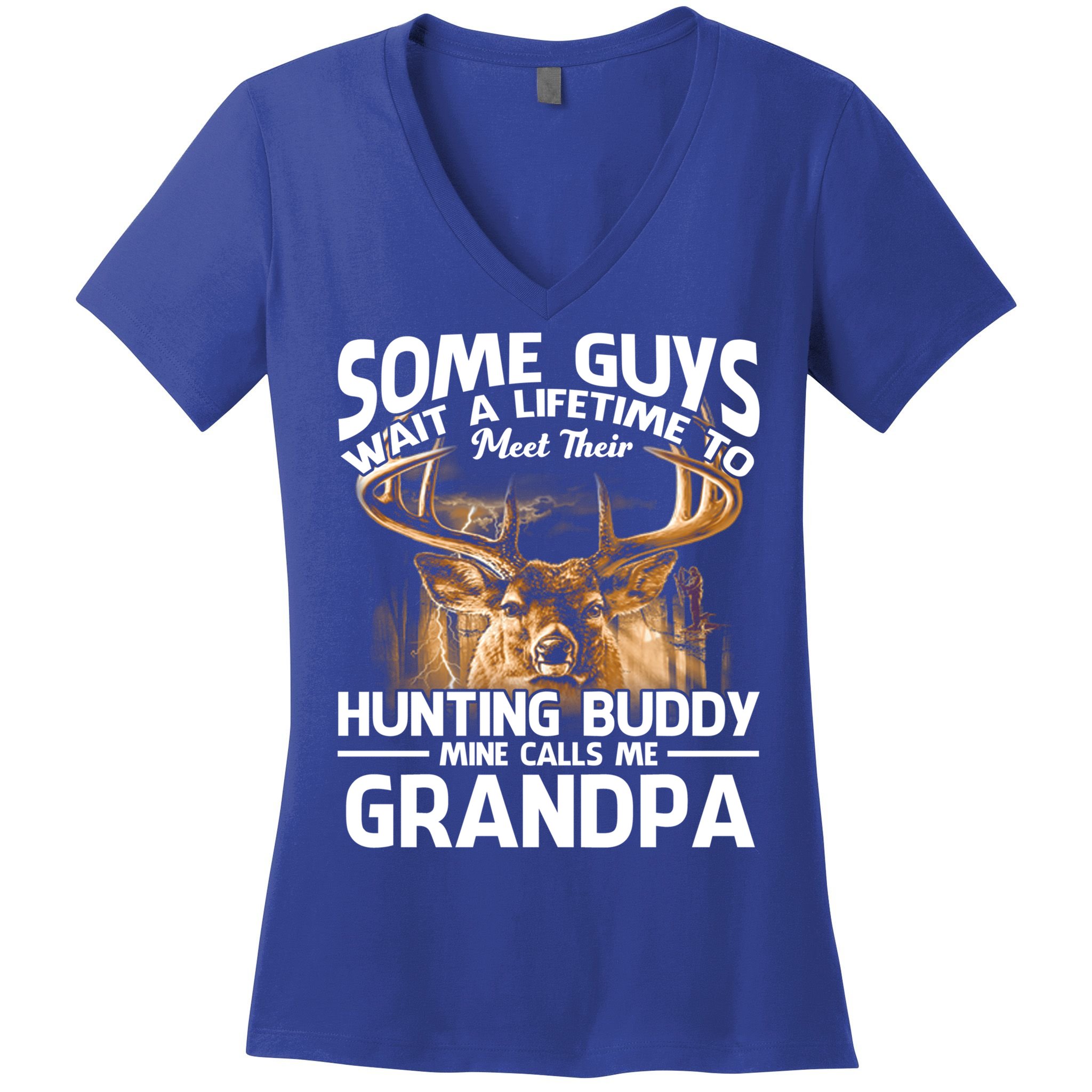 Hunting Buddy Mine Calls Me Grandpa Fathers Day Deer Hunter Great Gift Women's V-Neck T-Shirt