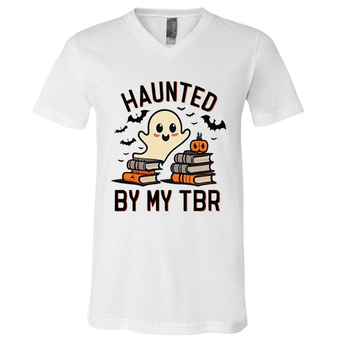 Haunted By My Tbr Boo Halloween Book V-Neck T-Shirt