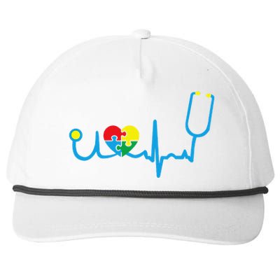 Heart Beat Nurse Autism Awareness Day Cute Gift Nurses Snapback Five-Panel Rope Hat