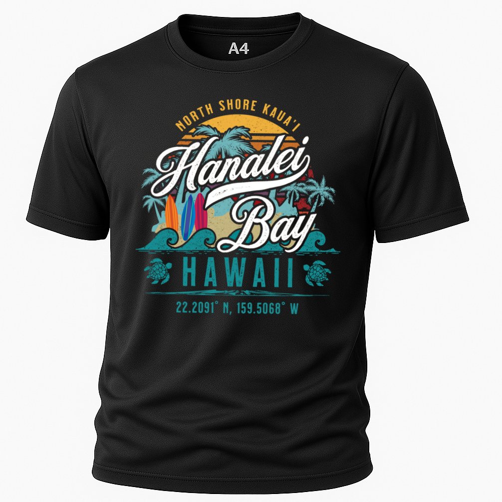 Hanalei Bay North Shore Kauai Hawaii Retro Sun Surf Fishing Gift Cooling Performance Crew T-Shirt