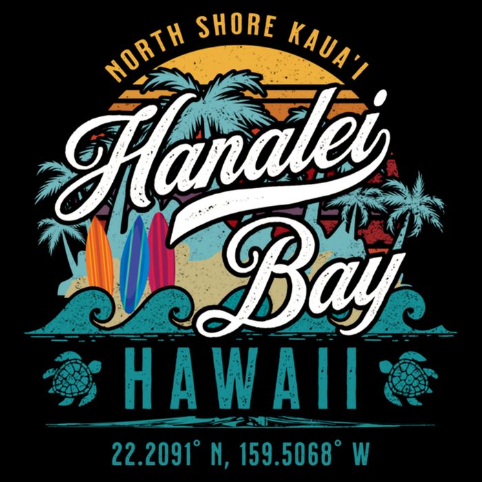 Hanalei Bay North Shore Kauai Hawaii Retro Sun Surf Fishing Gift Drawstring Bag