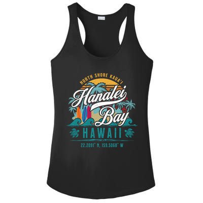 Hanalei Bay North Shore Kauai Hawaii Retro Sun Surf Fishing Gift Ladies PosiCharge Competitor Racerback Tank