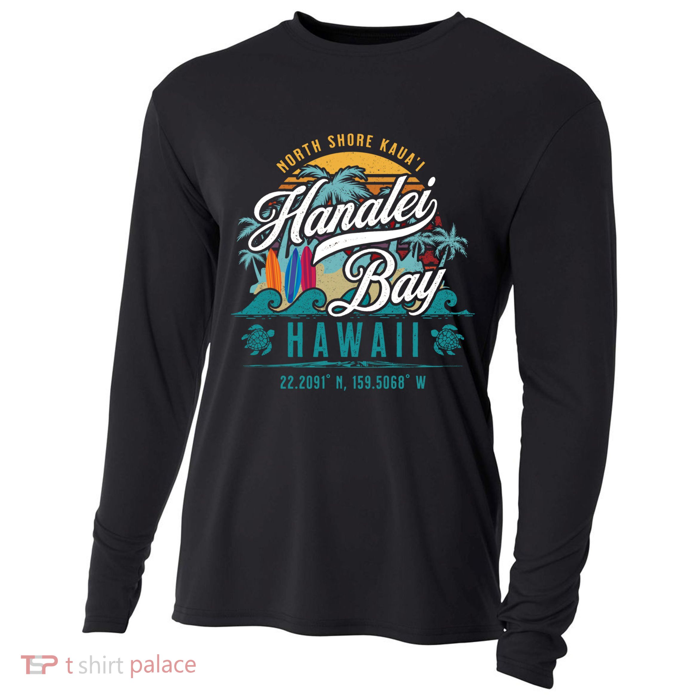 Hanalei Bay North Shore Kauai Hawaii Retro Sun Surf Fishing Gift Cooling Performance Long Sleeve Crew