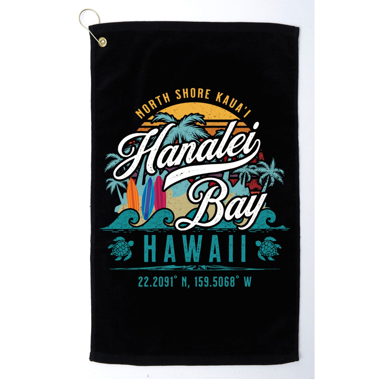 Hanalei Bay North Shore Kauai Hawaii Retro Sun Surf Fishing Gift Golf Towel