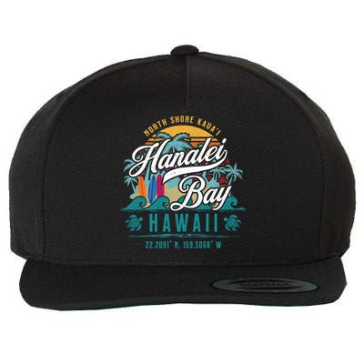 Hanalei Bay North Shore Kauai Hawaii Retro Sun Surf Fishing Gift Wool Snapback Cap