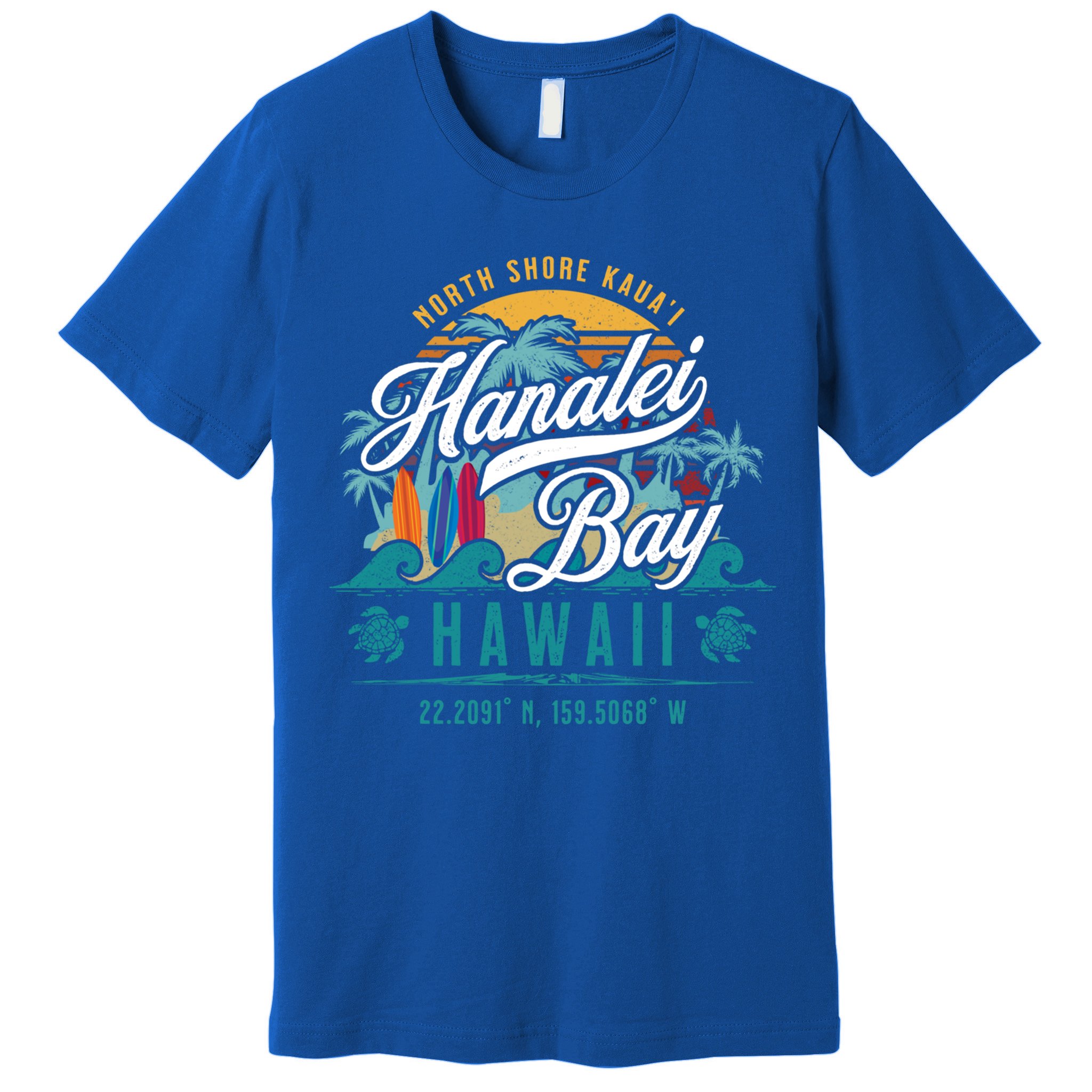 Hanalei Bay North Shore Kauai Hawaii Retro Sun Surf Fishing Gift Premium T-Shirt