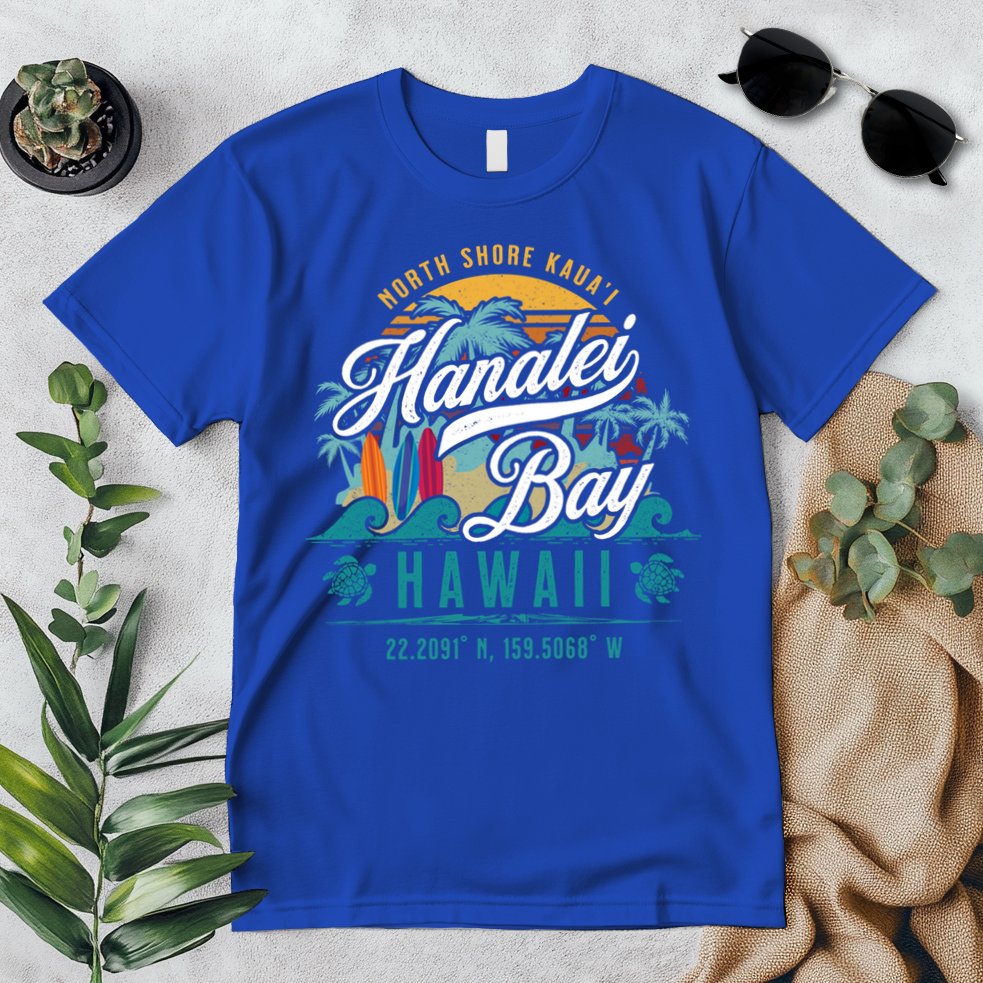 Hanalei Bay North Shore Kauai Hawaii Retro Sun Surf Fishing Gift Premium T-Shirt