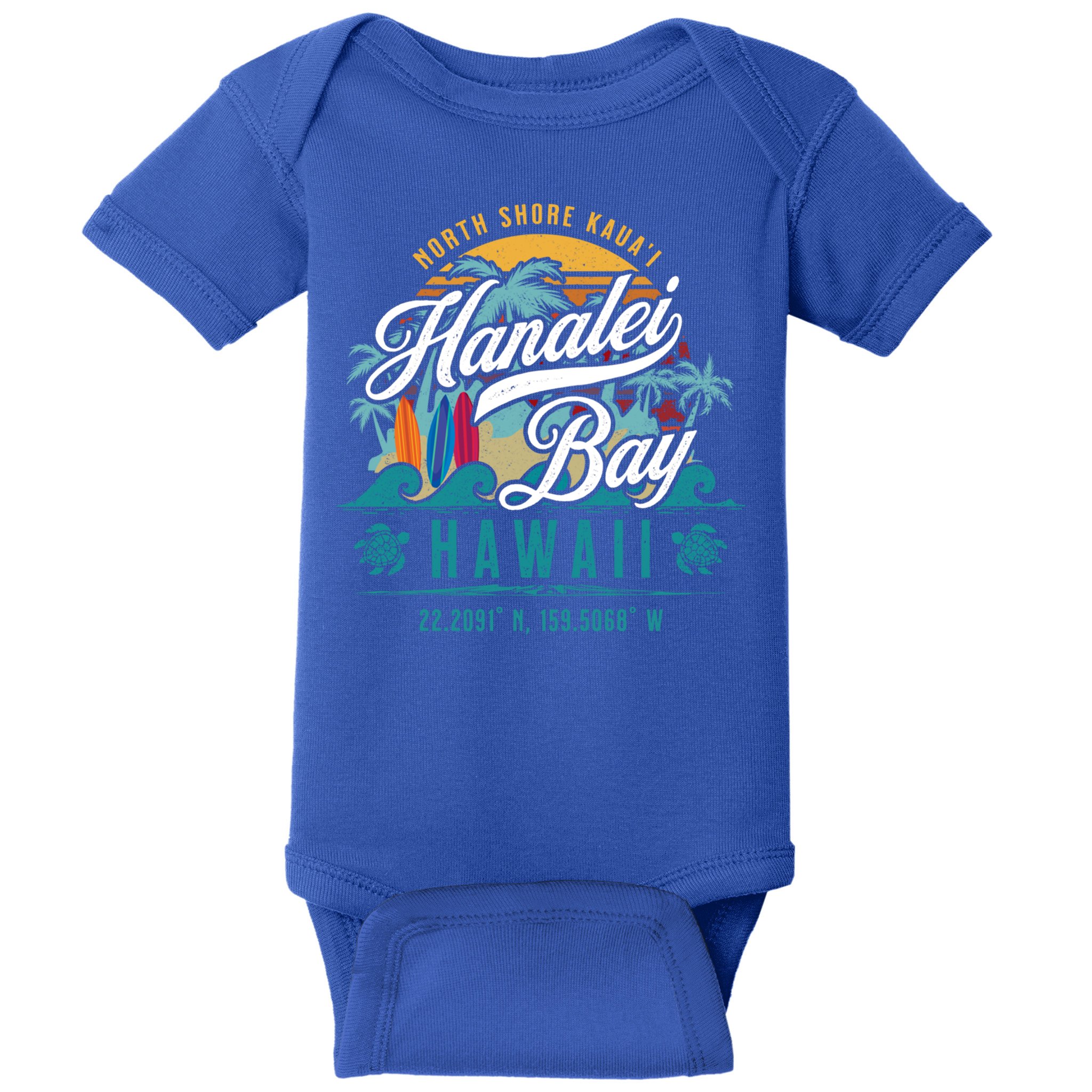 Hanalei Bay North Shore Kauai Hawaii Retro Sun Surf Fishing Gift Baby Bodysuit