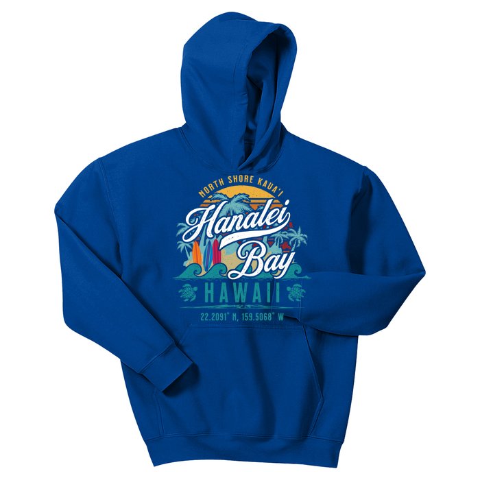 Hanalei Bay North Shore Kauai Hawaii Retro Sun Surf Fishing Gift Kids Hoodie