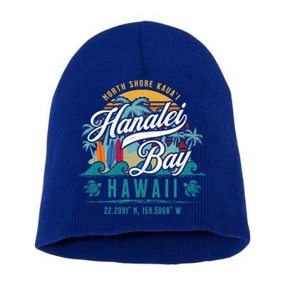 Hanalei Bay North Shore Kauai Hawaii Retro Sun Surf Fishing Gift Short Acrylic Beanie