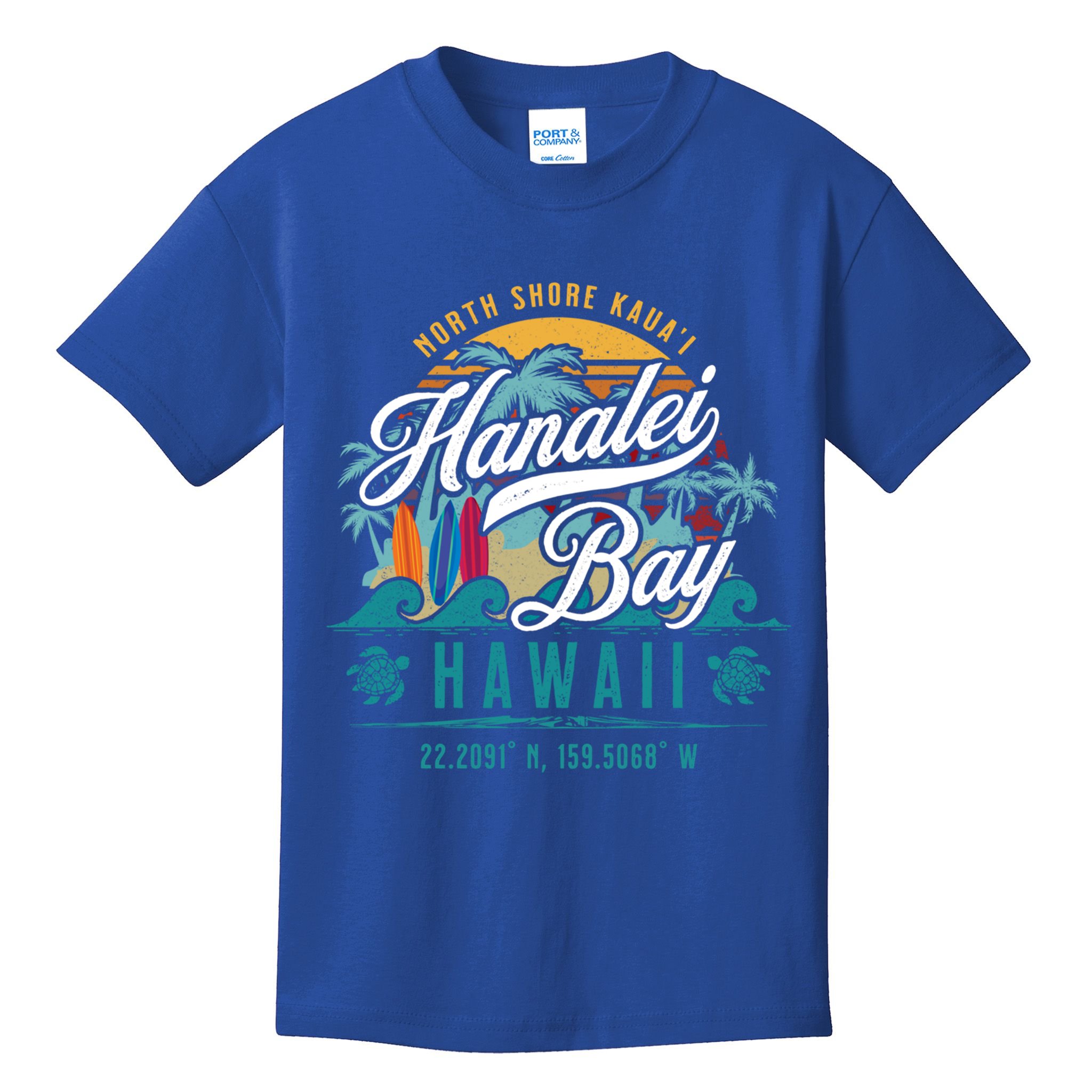 Hanalei Bay North Shore Kauai Hawaii Retro Sun Surf Fishing Gift Kids T-Shirt