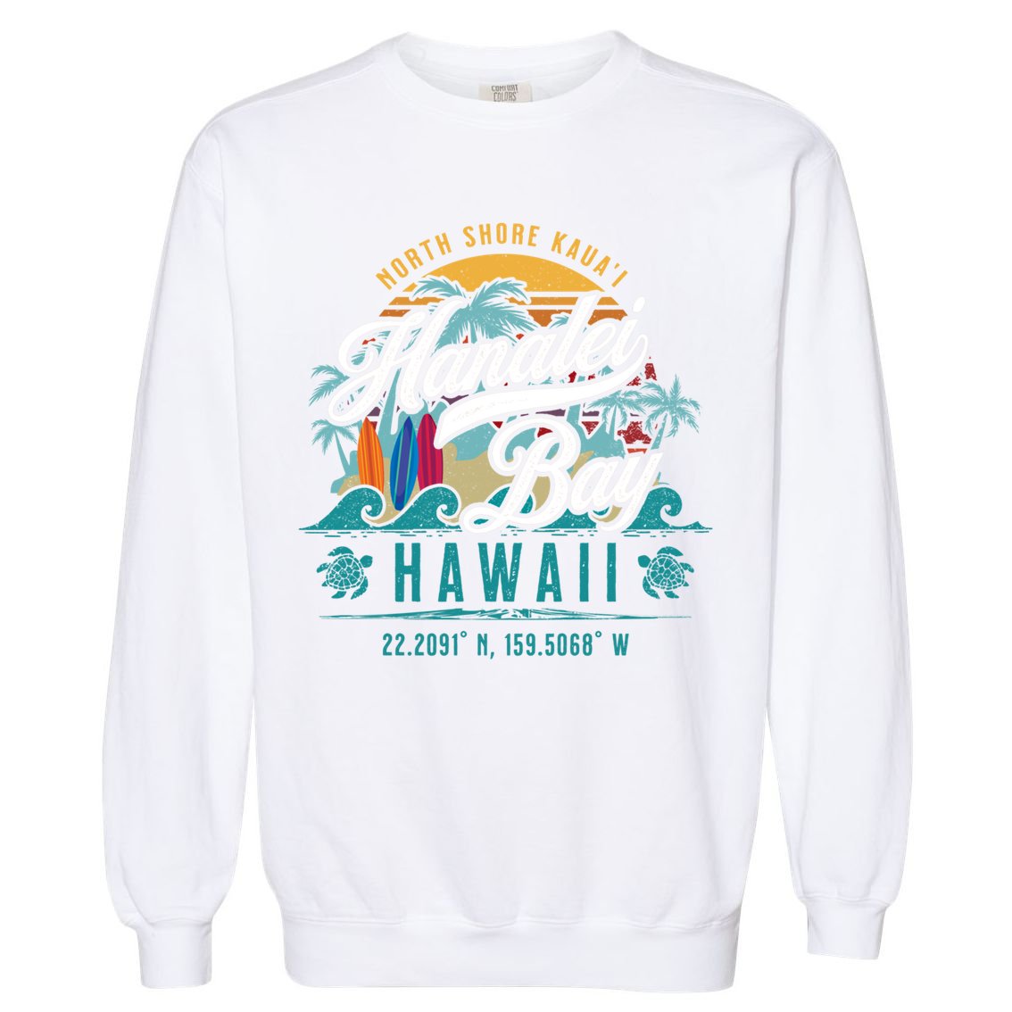 Hanalei Bay North Shore Kauai Hawaii Retro Sun Surf Fishing Gift Garment-Dyed Sweatshirt