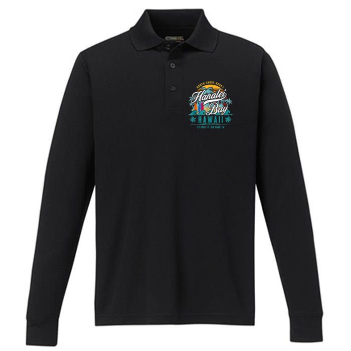 Hanalei Bay North Shore Kauai Hawaii Performance Long Sleeve Polo